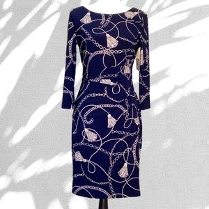 Anne Klein Faux Wrap Dress with chain print sz 6
